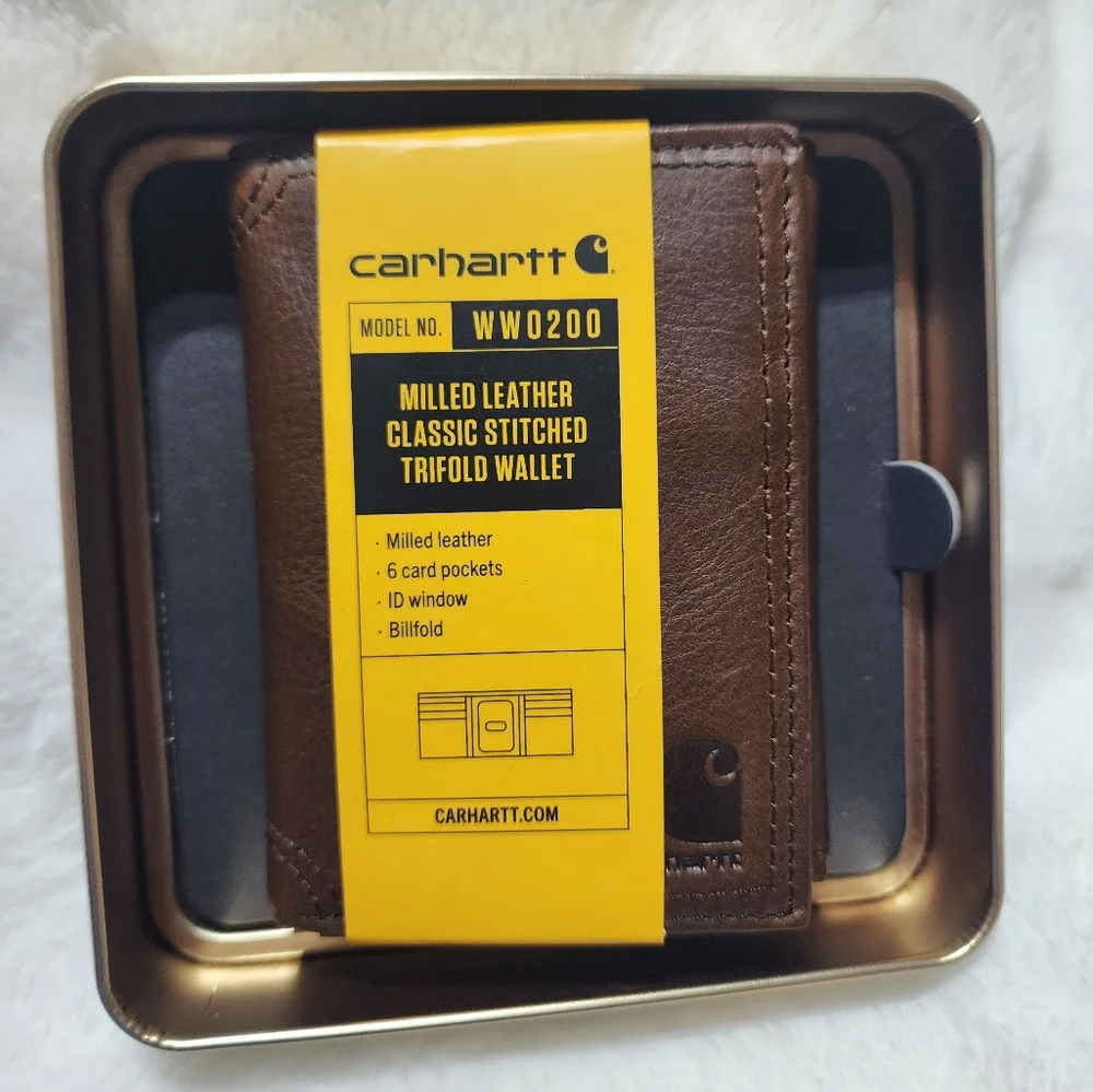 🎁Carhartt Milled Genuine Leather Classic Stitched Wallet Billfold Brown